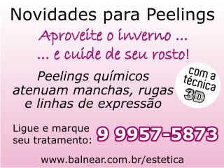 Novidades para Peelings - Aproveite o inverno para cuidar de sua face - de seu rosto - peelings químicos atenuam manchas rugas e linhas de expressões - ligue e marque seu tratamento