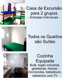 Casa de Excursão para 2 grupos - entradas individuais - Todos os Quartos são suítes - Cozinha Equipada buffet fogão industrial geladeiras freezer microondas bebedouro refeitórios com TV - Quartos suítes - atendemos particular e excursões - Casal - casais - família - excursão - turma - solteiro - grupo - aluguel para grupos de excursao