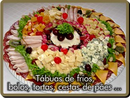 Tábuas de frios Bolos Tortas Cestas de pães - Queijos - vinhos - vinho - queijo - frio - bolo - torta - pão - paes - pao - carne