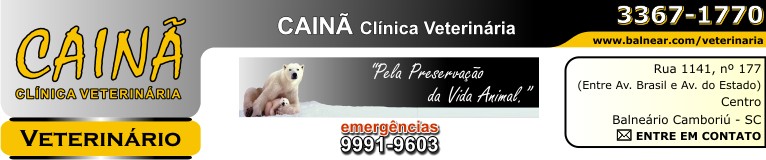 Entre em Contato - CAINÃ CLÍNICA VETERINÁRIA - veterinário - Pela Preservação da Vida Animal - emergências 9991-9603 - Fone: (47) 3367-1770 - Rua 1141, nº 177 - Entre Av. Brasil e Av. do Estado - Centro - Balneário Camboriú - Santa Catarina